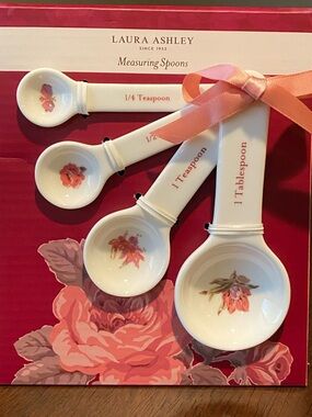 Laura Ashley White Porcelain Measuring Spoons with Pink Floral Detail